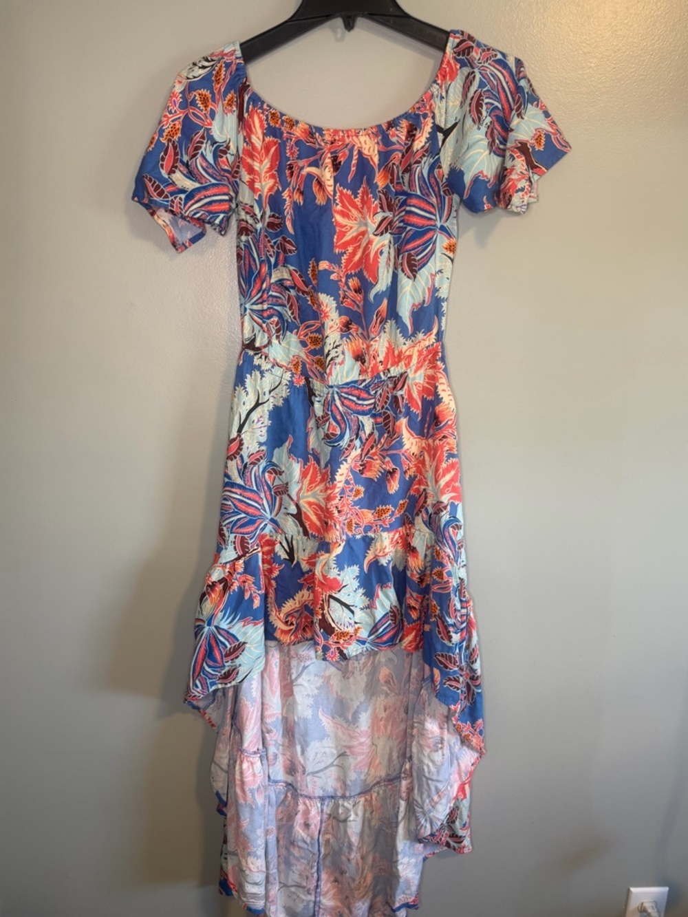 On the road High-Low Floral Summer Dress in Blue and Coral size small
